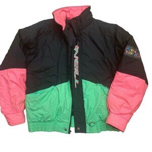 O'Neill Vintage Retro 80's Neon Color Block Ski Jacket Size M Preowned